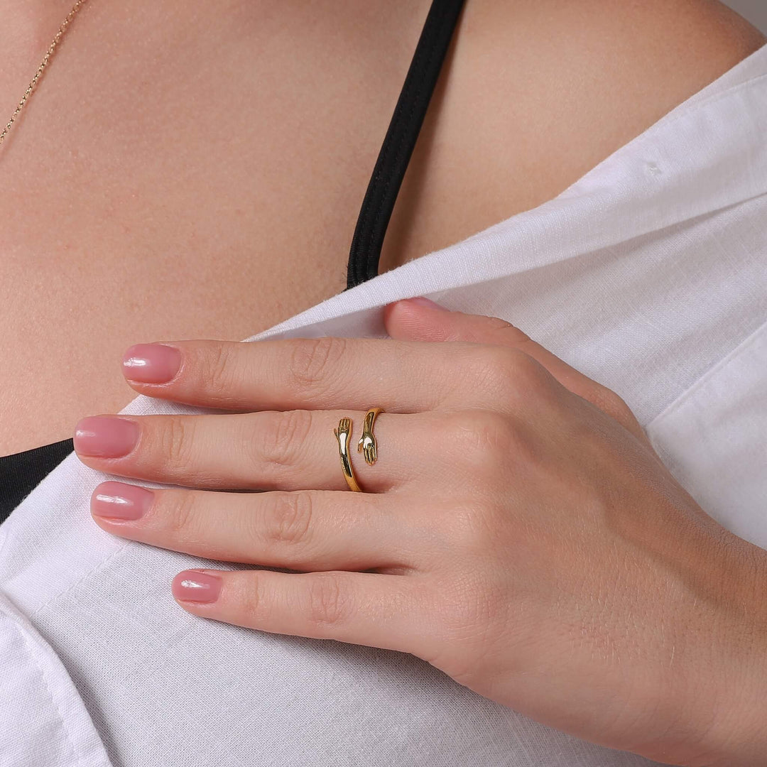 Woman with gold Hug Ring